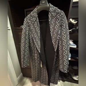 Fendi Black and White Monogram Jacquard Coat